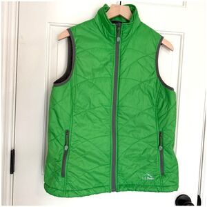 L.L. Bean Womens M Green Primaloft Packaway Vest Insulated Zip Up Outdoor Hiking